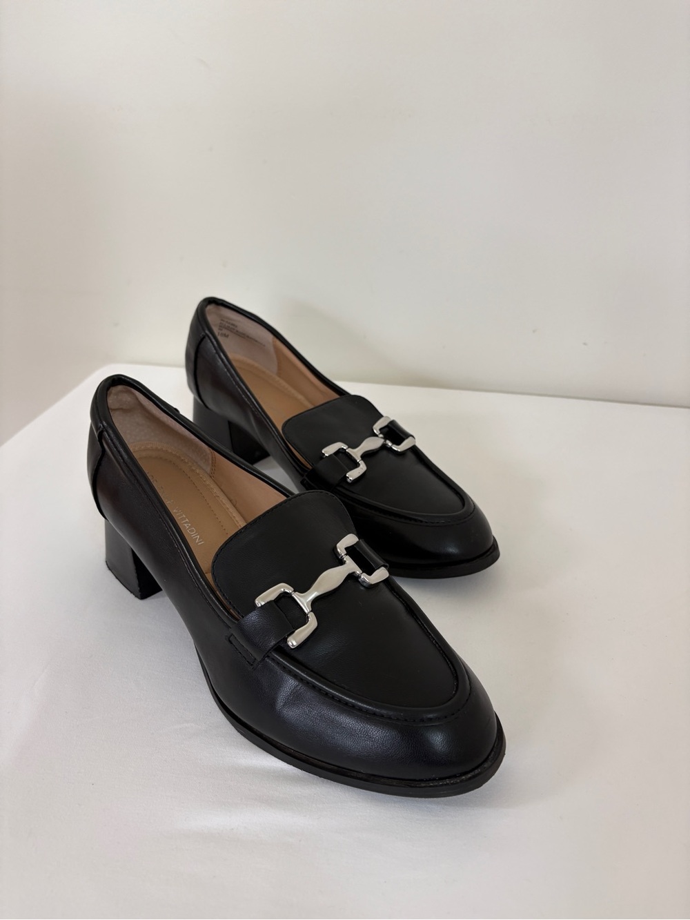 Adrienne Vittadini Black Block Heel Loafers Women’s 10 Horsebit Hardware